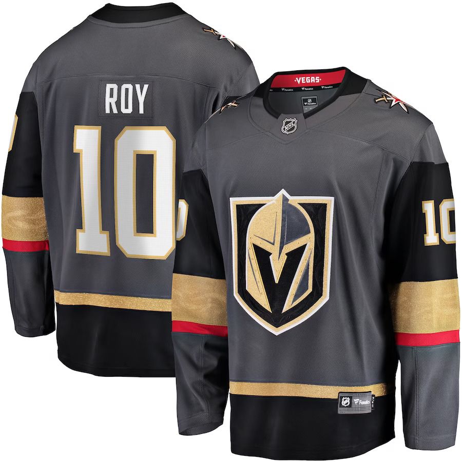 Men Vegas Golden Knights 10 Nicolas Roy Fanatics Branded Gray Home Breakaway Player NHL Jersey